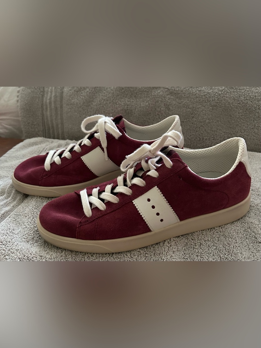 Ecco Women’s Burgundy Suede Sneakers with White Accents